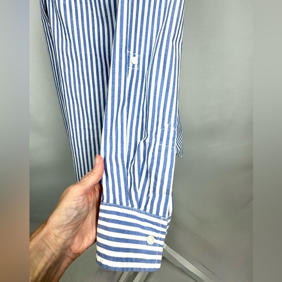 Tommy Hilfiger Popover Blouse Long Sleeves Blue White Pinstripes Cotton Medium - Picture 5 of 10